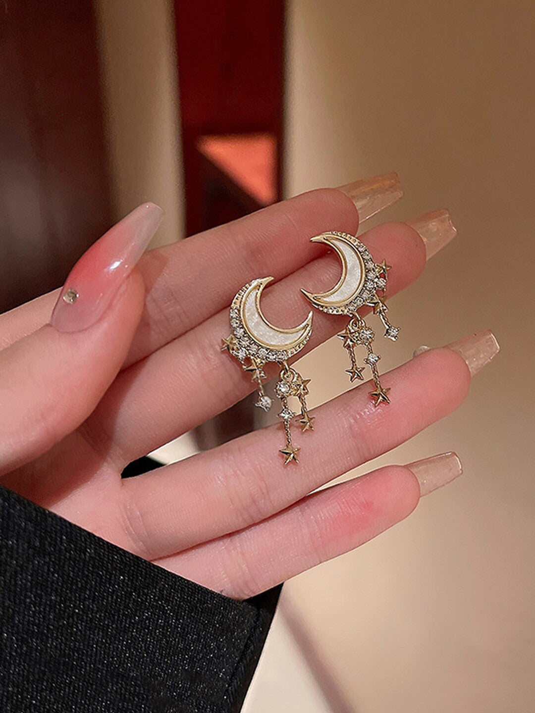 Korean Shiny Moon Stud Earrings Lightweight