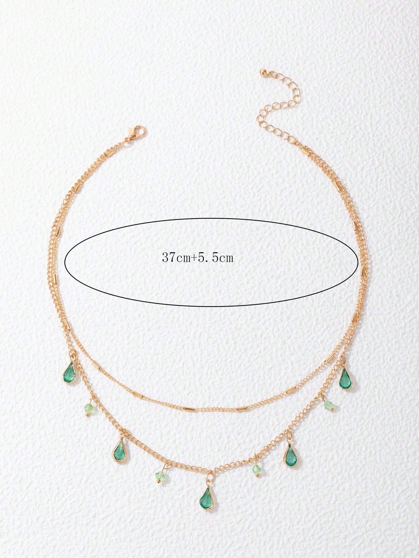 Lirja Jewels Multi layer Bohemian Green Drop Style Stone Pendant Necklace
