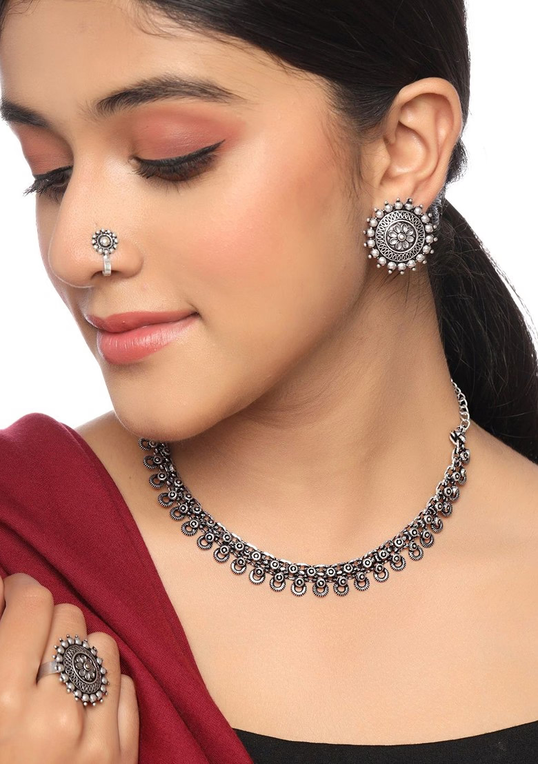 Lirja Oxidised Silver Plated Jewellery Set