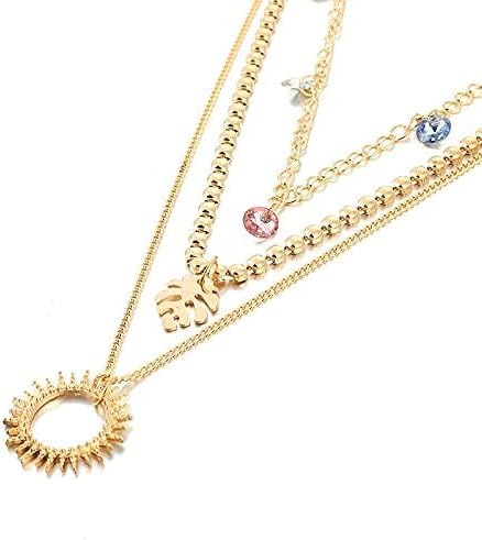 Lirja Jewels Gold Plated Multilayer Sun Choker Multicolor Stone Décor Necklace