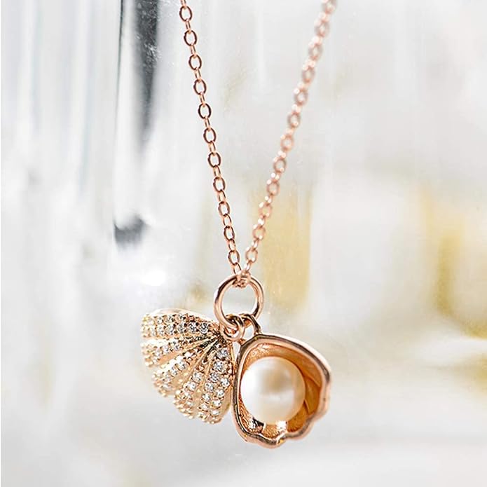 Sterling Silver Shell Pearl Pendant Gold Necklace Jewellery
