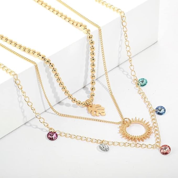 Lirja Jewels Gold Plated Multilayer Sun Choker Multicolor Stone Décor Necklace