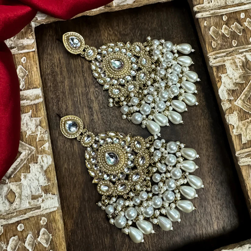 Lirja Chandbali Earrings- Golden/Ivory