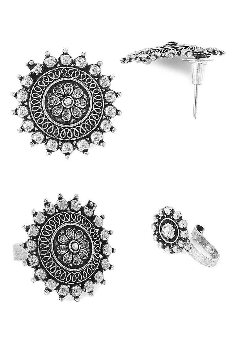 Lirja Oxidised Silver Plated Jewellery Set