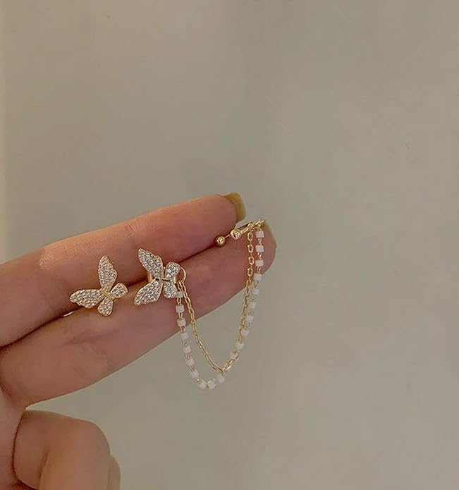 Korean Earrings For Girls & Women/Gold Plated Butterfly Earrings/Pearl Alloy Drop Earring