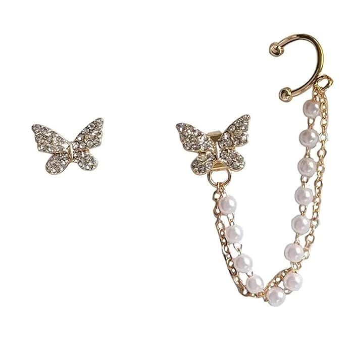 Korean Earrings For Girls & Women/Gold Plated Butterfly Earrings/Pearl Alloy Drop Earring
