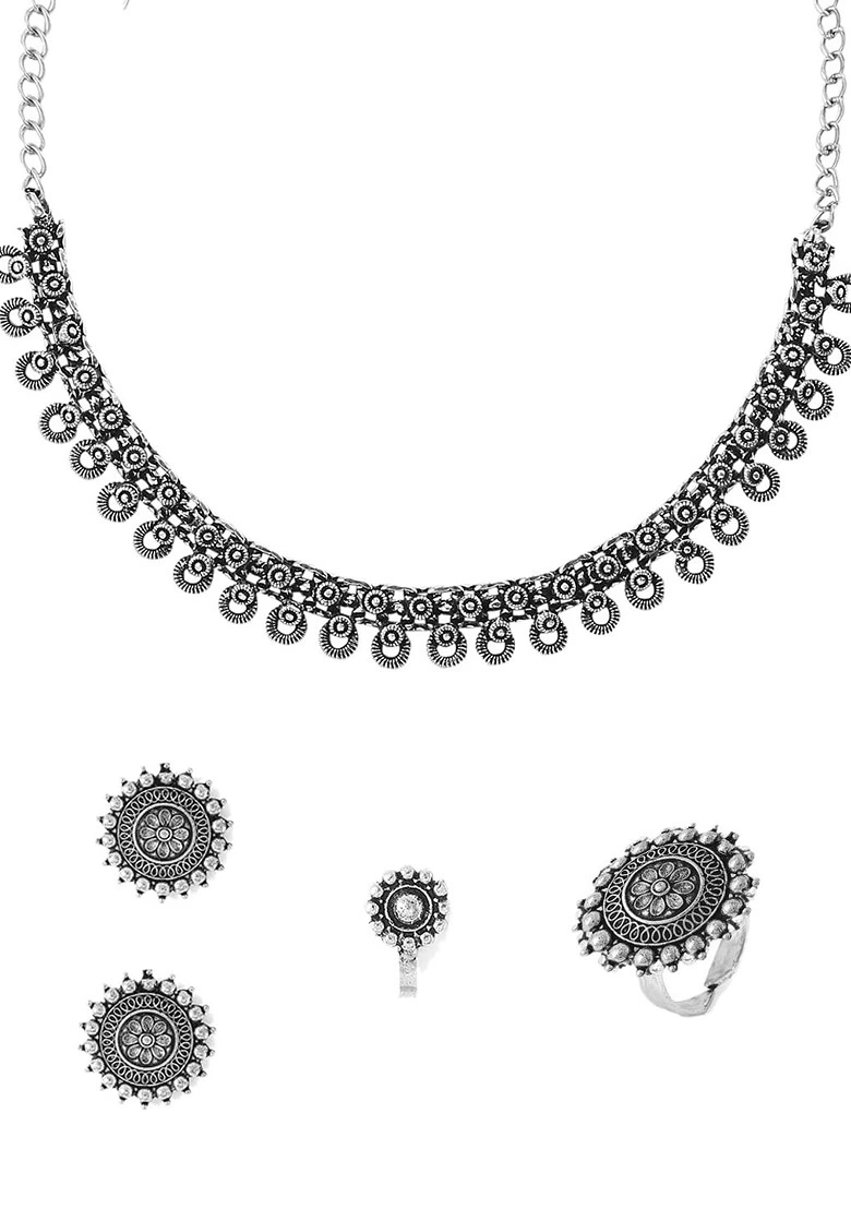 Lirja Oxidised Silver Plated Jewellery Set