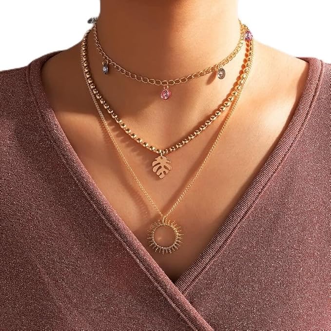 Lirja Jewels Gold Plated Multilayer Sun Choker Multicolor Stone Décor Necklace