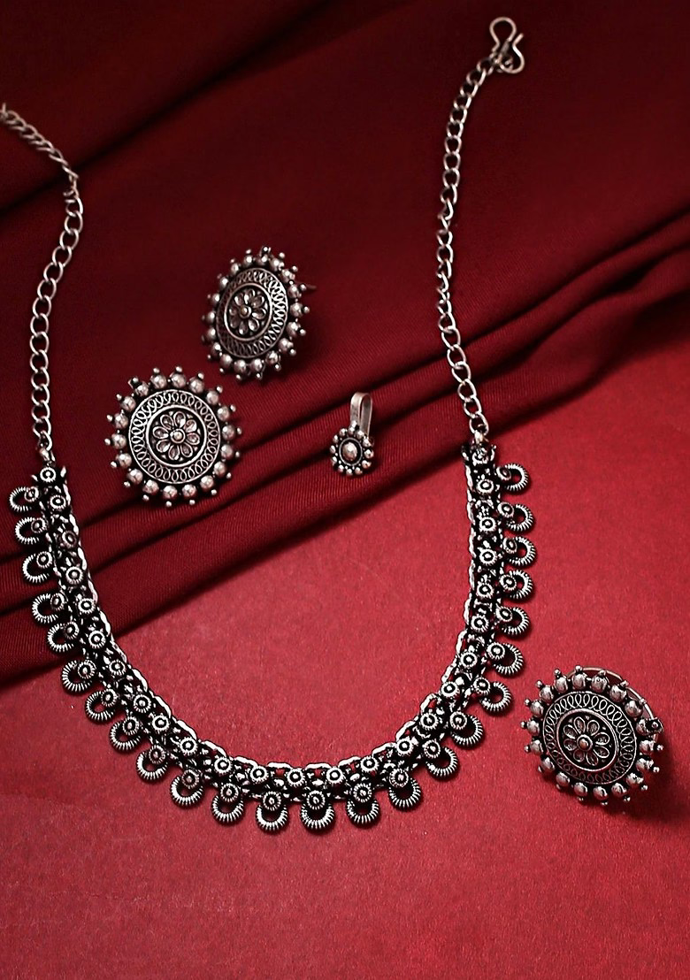 Lirja Oxidised Silver Plated Jewellery Set