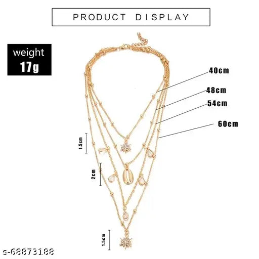 Lirja Gold Plated Fashion Popular Diamond Star Drop Alloy Shell Multi Layer Necklace For Women Girls