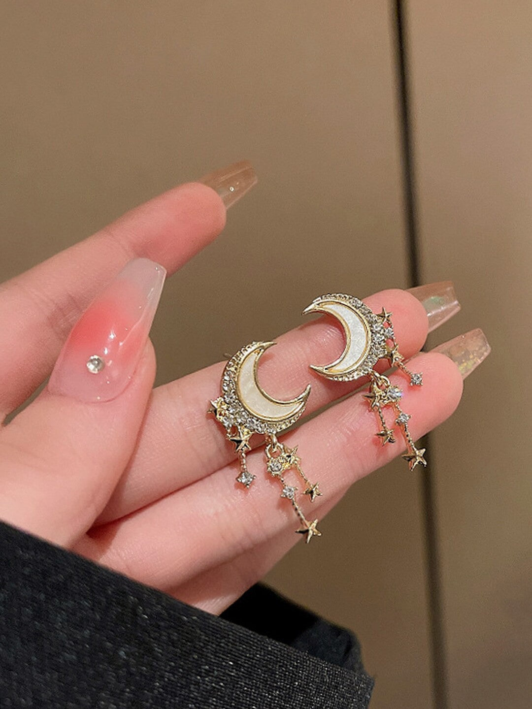 Korean Shiny Moon Stud Earrings Lightweight