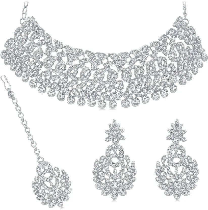 Lirja Rhodium Plated Jewellery Set White Austrian Diamond
