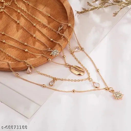 Lirja Gold Plated Fashion Popular Diamond Star Drop Alloy Shell Multi Layer Necklace For Women Girls