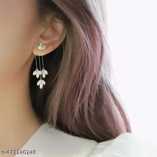 Lirja Korean Studded Leaves Tassels Shiny Drop Earrings