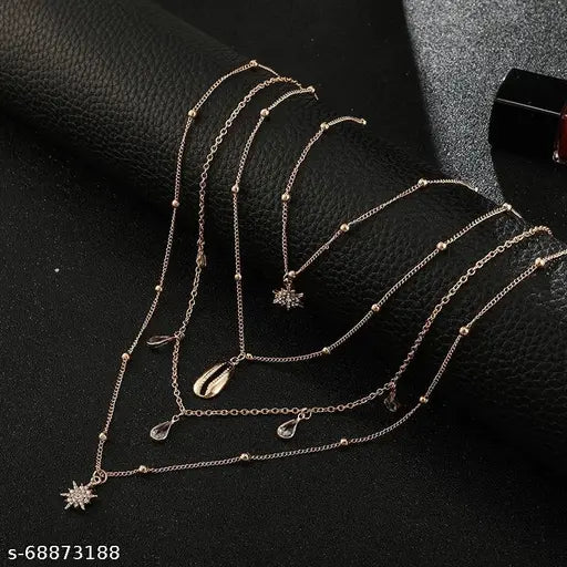 Lirja Gold Plated Fashion Popular Diamond Star Drop Alloy Shell Multi Layer Necklace For Women Girls