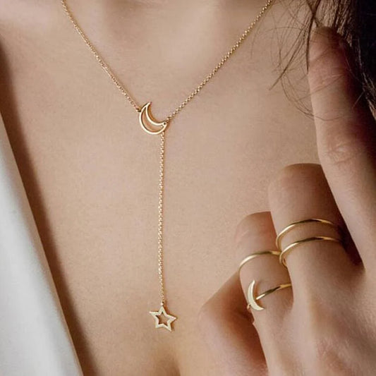 Lirja Gold Plated Moon Dropping Star Pendant