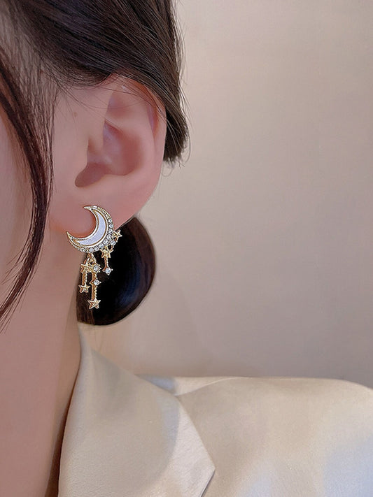 Korean Shiny Moon Stud Earrings Lightweight