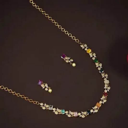 Lirja Premium Quality Matte Finish Ad Stone Necklace With Earring