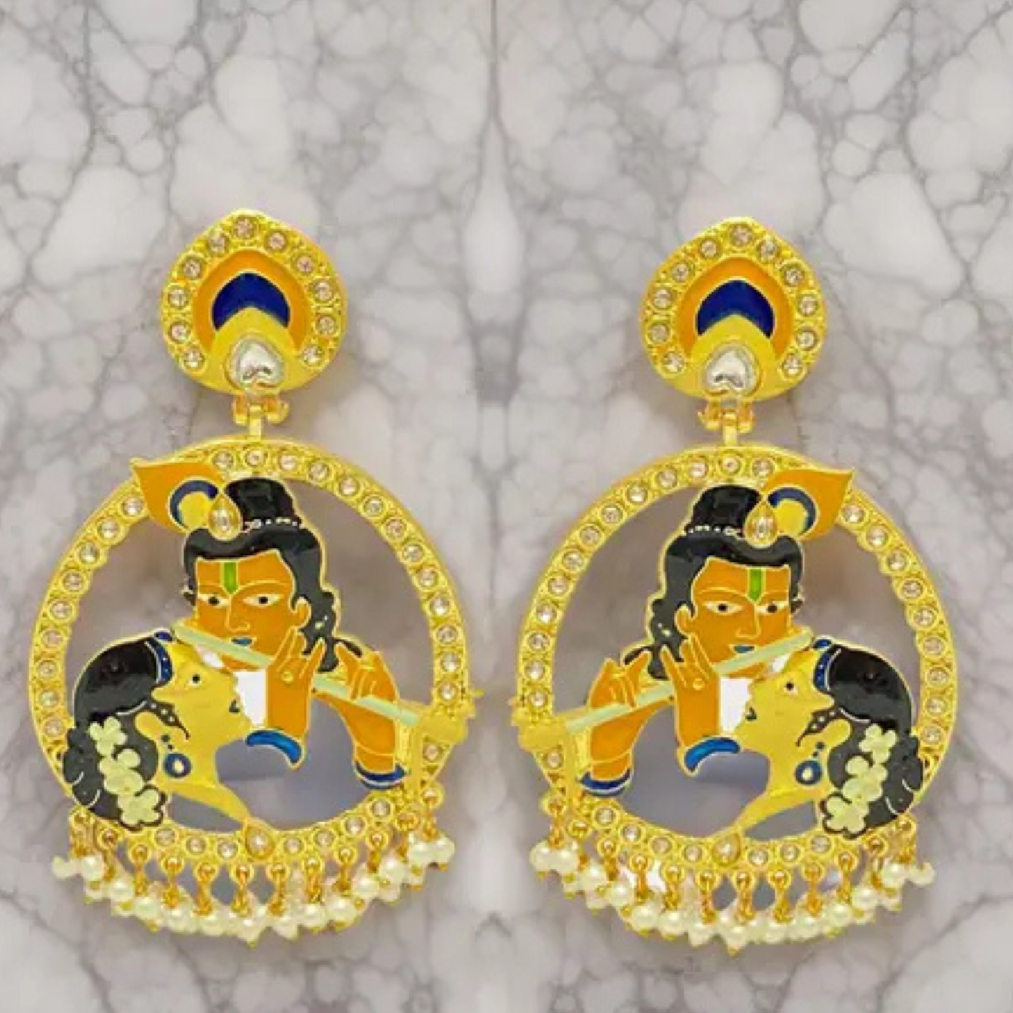 Meenakari Jhumka Yellow Multicolor Earrings Jhumkas
