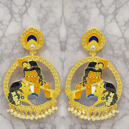 Meenakari Jhumka Yellow Multicolor Earrings Jhumkas