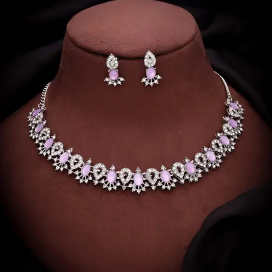 Lirja Jewellery Women Silver Plated Lavender choker nacklace and matching earring set