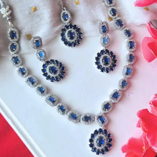 Lirja  American Diamond Combo with Necklace, Earrings, and Maangtika