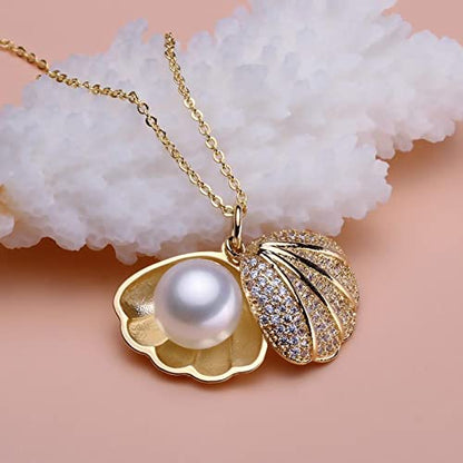Sterling Silver Shell Pearl Pendant Gold Necklace Jewellery