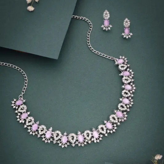 Lirja Jewellery Women Silver Plated Lavender choker nacklace and matching earring set
