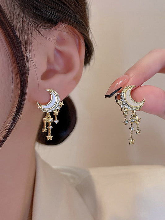 Korean Shiny Moon Stud Earrings Lightweight