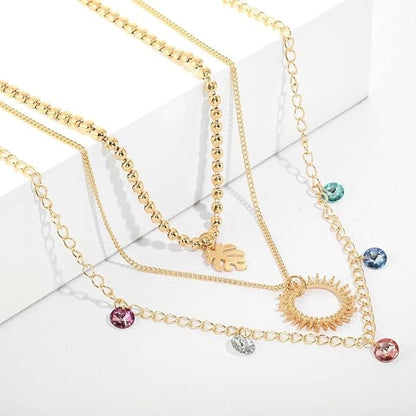 Lirja Jewels Gold Plated Multilayer Sun Choker Multicolor Stone Décor Necklace