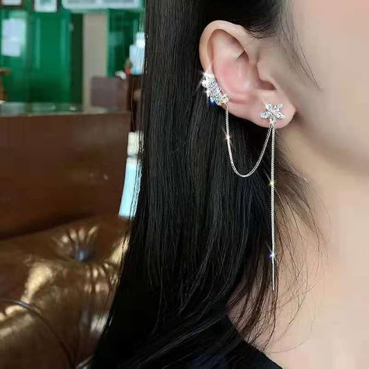 Lirja Korean Chain Tassel Threader Flower Ear Cuff Earrings 2Pcs/Set