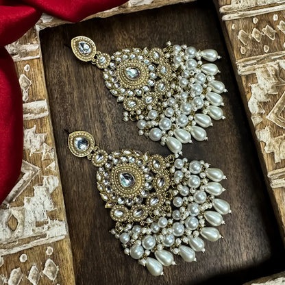 Lirja Chandbali Earrings- Golden/Ivory