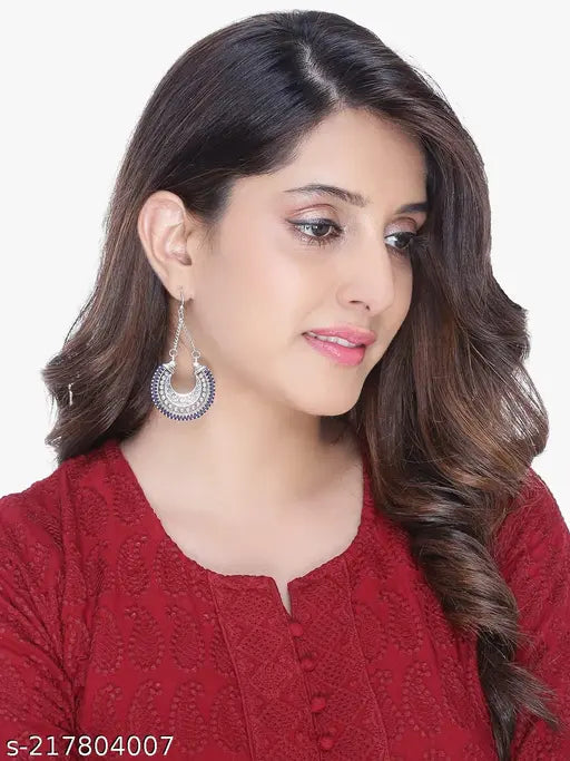 Yellow Chimes Modern Fusion Oxidized silver Alloy Chandbali Earring