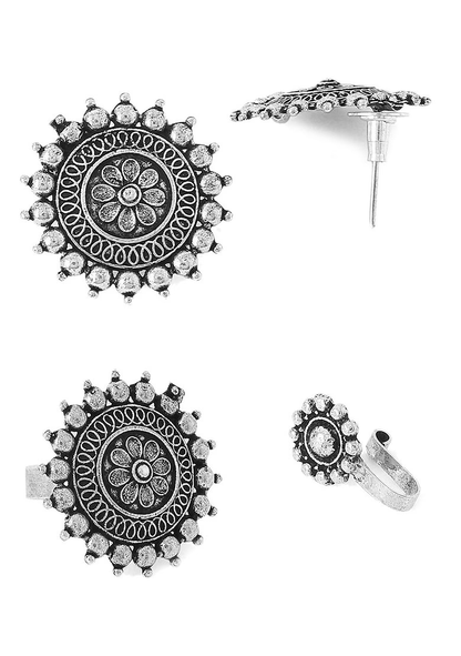 Lirja Oxidised Silver Plated Jewellery Set
