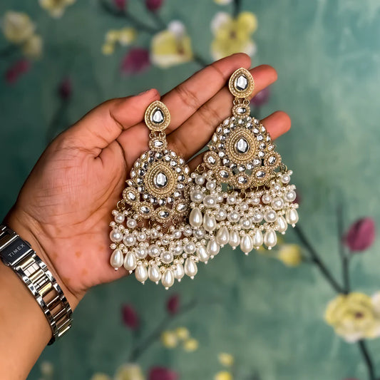 Lirja Chandbali Earrings- Golden/Ivory