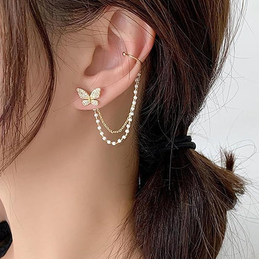 Korean Earrings For Girls & Women/Gold Plated Butterfly Earrings/Pearl Alloy Drop Earring