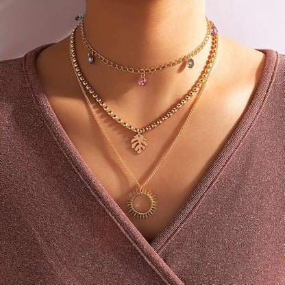 Lirja Jewels Gold Plated Multilayer Sun Choker Multicolor Stone Décor Necklace