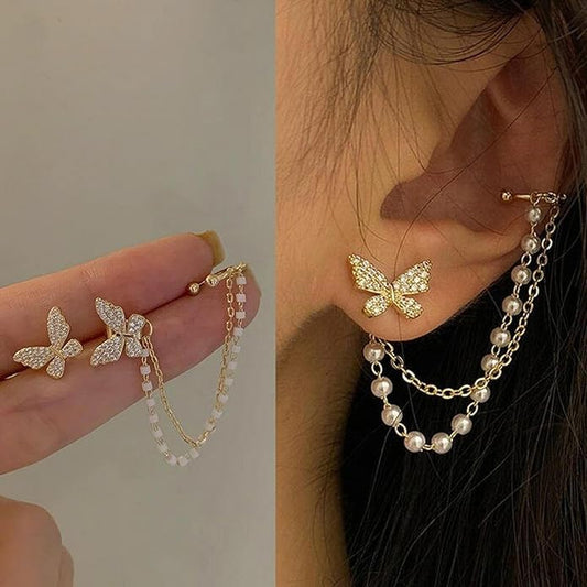 Korean Earrings For Girls & Women/Gold Plated Butterfly Earrings/Pearl Alloy Drop Earring