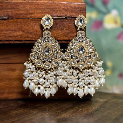 Lirja Chandbali Earrings- Golden/Ivory
