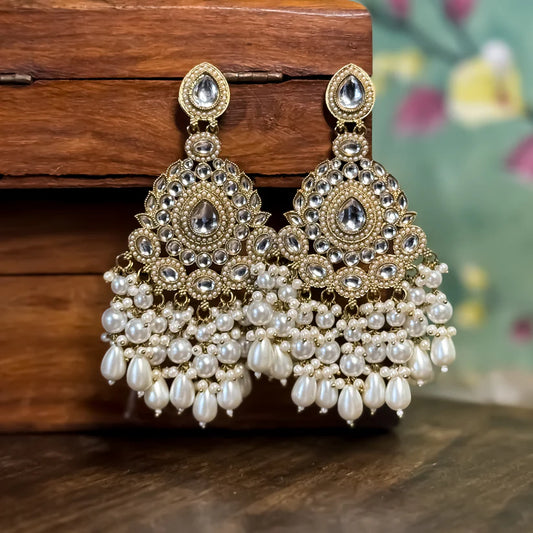 Lirja Chandbali Earrings- Golden/Ivory