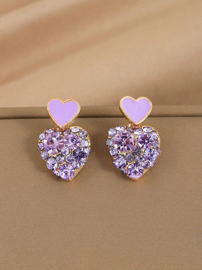 Love Heart Korean Gold Plated Cute Sweet Purple Heart Stud Earrings