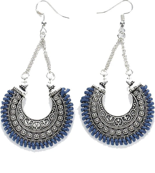 Yellow Chimes Modern Fusion Oxidized silver Alloy Chandbali Earring