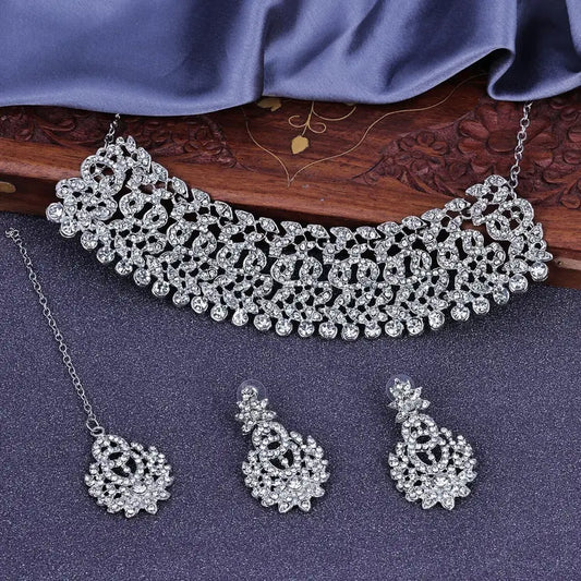 Lirja Rhodium Plated Jewellery Set White Austrian Diamond