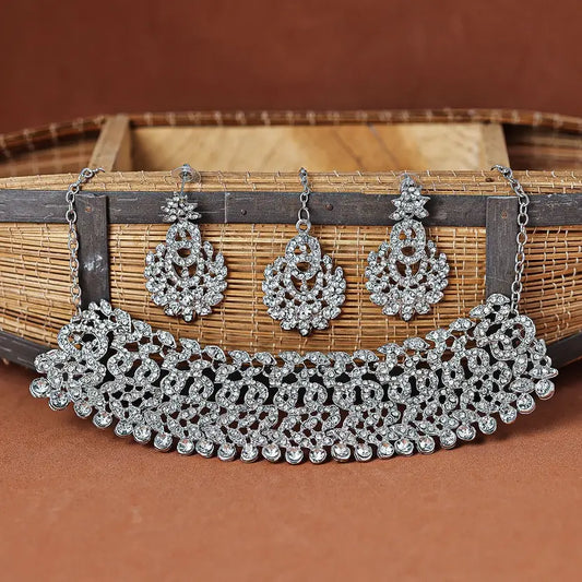 Lirja Rhodium Plated Jewellery Set White Austrian Diamond