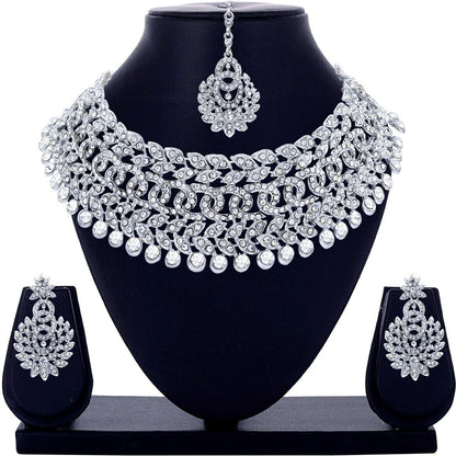 Lirja Rhodium Plated Jewellery Set White Austrian Diamond