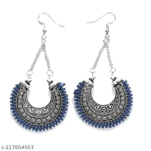 Yellow Chimes Modern Fusion Oxidized silver Alloy Chandbali Earring