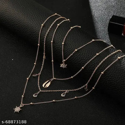 Lirja Gold Plated Fashion Popular Diamond Star Drop Alloy Shell Multi Layer Necklace For Women Girls